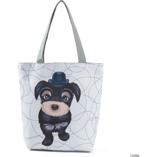 Miyahouse Animal Design Cute Cat Dog Printed Handbag Woman Tote Canvas Bag Beach Casual Shoulder Bags