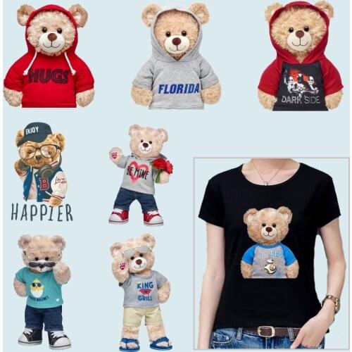 Teddy bear Heat-sensitive patches Iron On Transfers Applique on Clothes Stickers Printed Ironing For Clothing