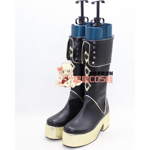 Touken Ranbu Akashi Kuniyuki Thick Heel Black Cosplay Shoes Boots X002