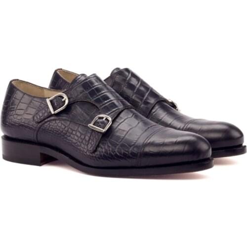 Double Monk Strap Style Black Dress Best Men Shoes Office Fashion Designer Handmade Genuine Leather Shoes for Man