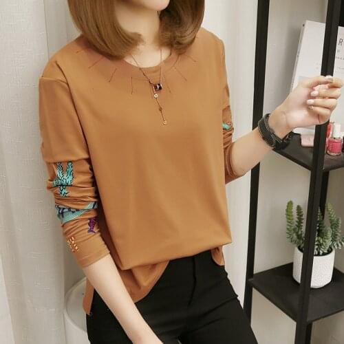 Female Print T-Shirts Fashion New Brand Women Autumn Casual Top Plus Size M-5XL Loose O-neck Long Sleeve T-shirt