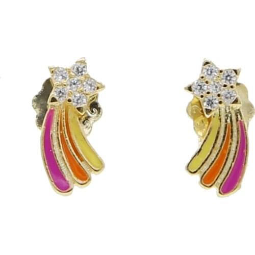 925 sterling silver micro pave rainbow cz simple Star Shooting star stud Earring women girl fashion Neon colorful enamel jewelry
