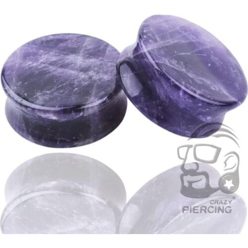 Pair Purple Natural Stone Ear Plugs Tunnels Double Flared Stone Piercings Ear Stretchers Earrings Gauges Body Jewelry Piercings