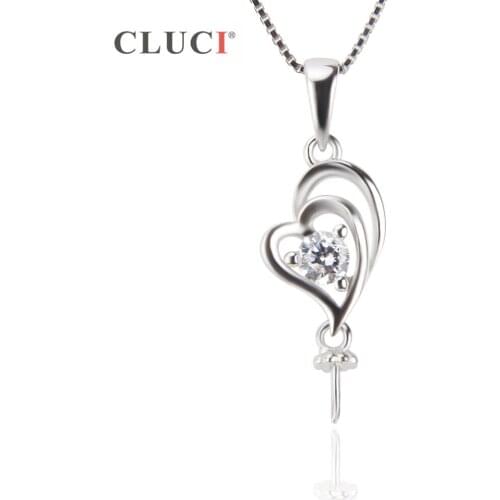 CLUCI Heart Shape Pearl Pendant For Women cubic zirconia Engagement Classic Pendant female ,can stick pearl on SP278SB