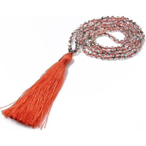 Boho Long Tassel Neon Necklace Ancient Bohemia Crystal Glass Flat Beads Head Pendant Faceted Glass Knot Women Jewelry Necklaces