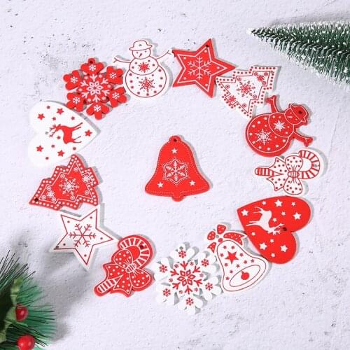 10PCs Christmas Pendant Wooden Hanging DIY Snow Elk Xmas Tree Decoration Drop for Home Party New Year Navidad Ornaments Gifts