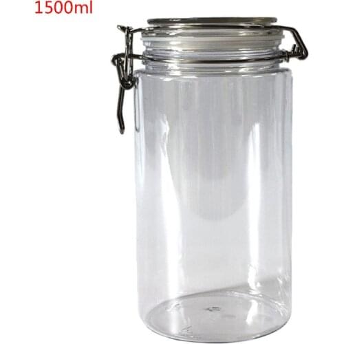 1500ML Plastic Round Clip Top Storage Jar With Airtight Seal Lid Food Container Tableware Preserving Kitchen Flour Pasta Spice