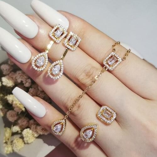 3pcs Pack 2021 New Luxury Princess 925 Sterling Silver Dubai Jewelry Sets For Wome Anniversary Gift Jewelry Wholesale J6390-gold