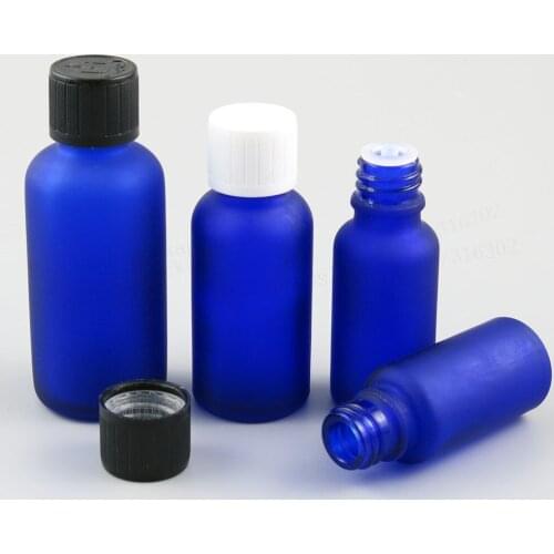 5ml 10ml 15ml 20ml 30ml 50ml 100ml Empty Frost blue glass bottle Mini glass essential oil bottle with Childproof Lids 12pcs