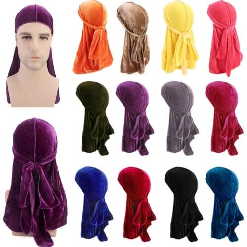Unisex Men Women Breathable Bandana Hat velvet Durag do doo du rag long tail headwrap chemo cap