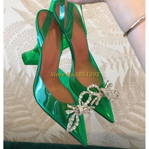 New Clear PVC Transparent Crystal Shoes ladies Goblet heels Rhinestone bowknot High heel Sandals Summer brand Party Shoes Woman