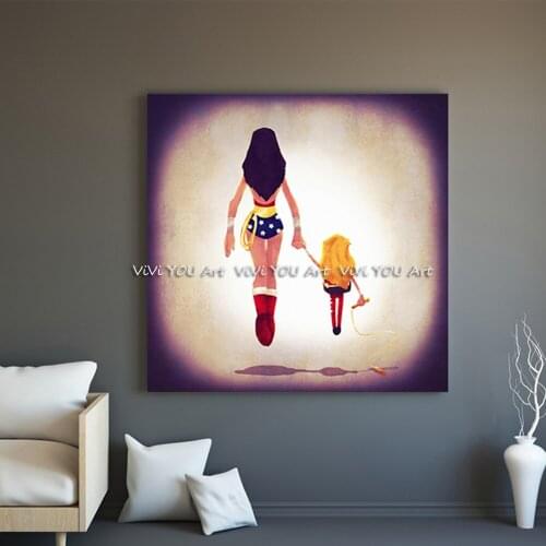 Home decoration Hand painted Canvas Oil Painting Beautiful mom and daughter Back view pictures Wall Art Home Decor wall Pictures