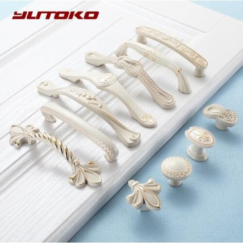 YUTOKO Ivory White Door Handles And Knobs For Cabinet Kitchen Cupboard Zinc Alloy Furniture Handles Dresser Drawer Pull Hardware