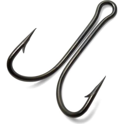 9908 Fishing Sharp Double Hooks Black Barbed Hook Open Shank Double Frog Hook