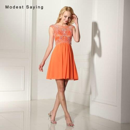 Elegant Orange A-Line Boat Neck Short Beaded Homecoming Dresses 2017 Girls Mini 8th grade Graduation Gowns mezuniyet elbiseleri