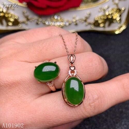 KJJEAXCMY exquisite jewelry 925 Silver-inlaid Natural Hotan Jasper Ring Necklace Set Support Detection sd