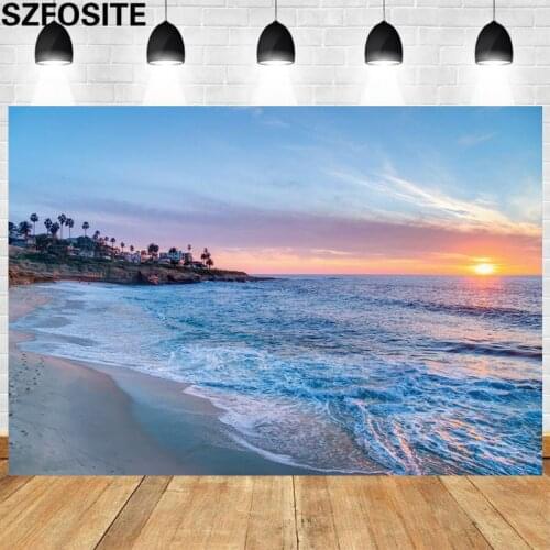 Beautiful Hawaiian Seascape Sunrise Beach Waves Background Photography Studio Props Family Party Wall Decoration Photo Backdrop