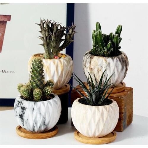 Nordic Creative Marbled Ceramic Flower Pot Modern Simple Succulent Flower Pot Ornament Balcony Green Planting Home Garden Crafts