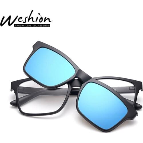 Square Polarized Men Sunglasses Women 5 In 1 Clip On Glasses 2019 TR90 Optical Prescription Frames Sets Eyeglass Corrective UV40