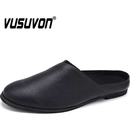 2021 Loafers For Men Casual Mules Spring Summer Black White Outdoor Home Keep Toe Slides PU Leather Non-Slip Lazy Slippers Shoes