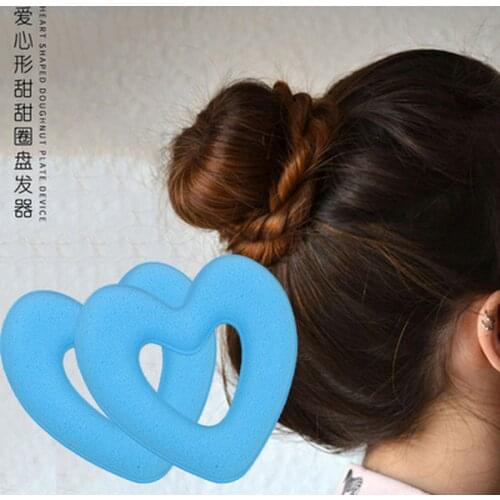 1 PC Cute Heart Shape Tiaras Hair Styling Tool Women Girls Sponge Bract Head Meatball Hair Bun Maker Ring Donut Braiders