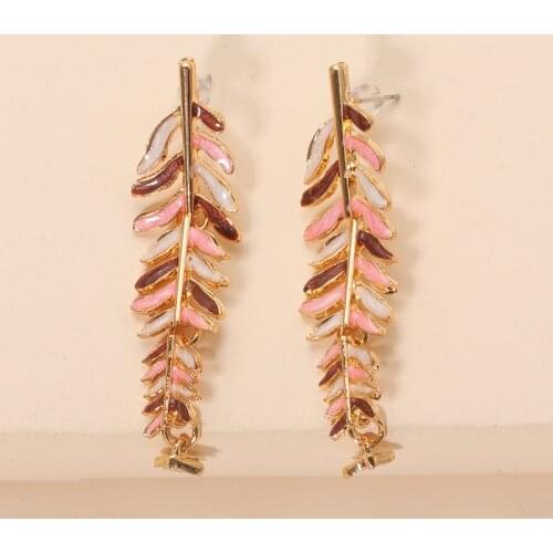 Fashion Metal Enamel Leaf Earrings for Women Girl Plated Long Drop Dangle Earrings Wedding Jewelry