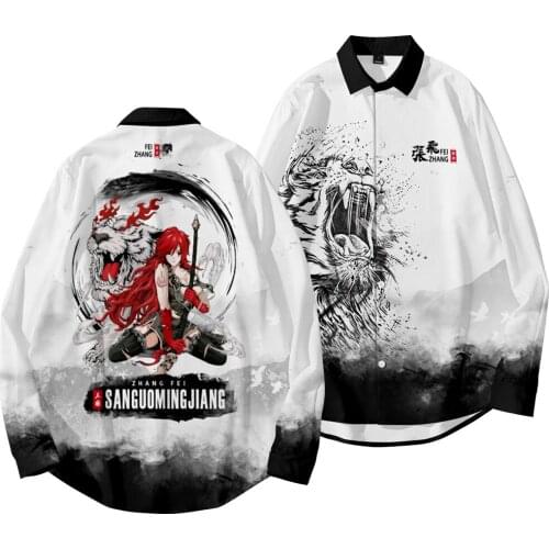 Tiger Printed Men Casual Fit Long Sleeve Streetwear Stand Collar Button Loose Shirt Apparel Comfort Tops