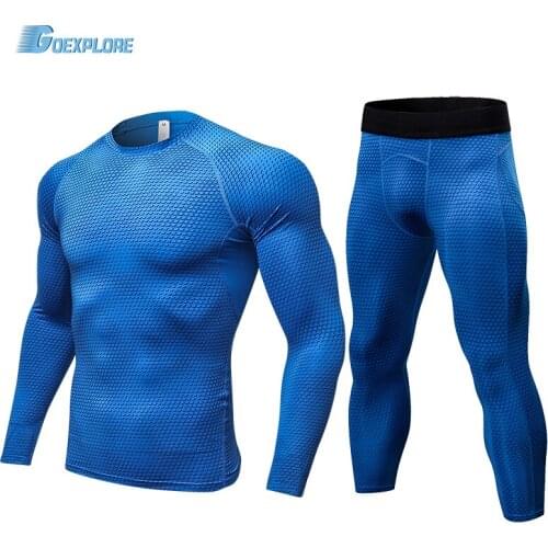 Goexplore Men Running Set Compression Shirt+Pants Bodybuild Tight Long Sleeves Shirts Leggings Sport Suit Fitness Sportswear