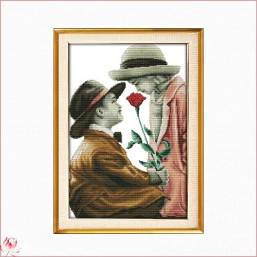 Joy Sunday An Unsuspecting Couple Cross Stitch Kits Ecological Cotton Stamped Printed 14CT DIY Easy to Use Home Decoration