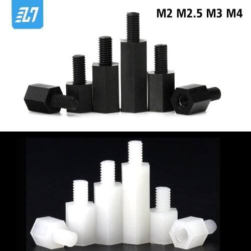 Nylon Hex Standoff Metric Thread Hexagon PCB Motherboard Mount Male Plastic Spacer Bolt Screw Black White M2 M2.5 M3 M4