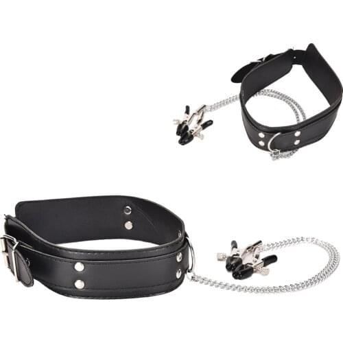 New 1pc Collar & Nipple Clamps Women Leather Necklace For Couples Exotic Accessories