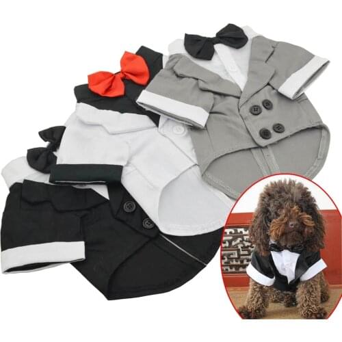 New Pet Clothes Puppy Shirt Dog Wedding Tuxedo Western Style Suit with Bow Tie Apparel Clothing For Dogs Coat Free Shipping