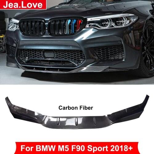 R Style Real Carbon Fiber Material Front Bumper Chin Lip Front Shovel For BMW M5 F90 Sport Car 2018 Up Tuning Modification