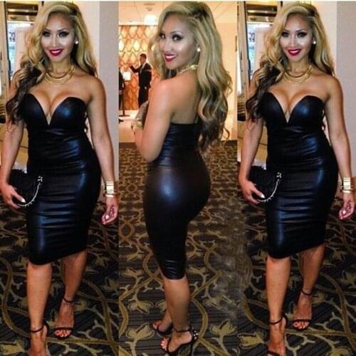 Sexy Women PVC Leather Zipper Wetlook Night Club Bodycon Party Short Mini Dress Sleeveless Pencil Dress 466 one size UK 8-12