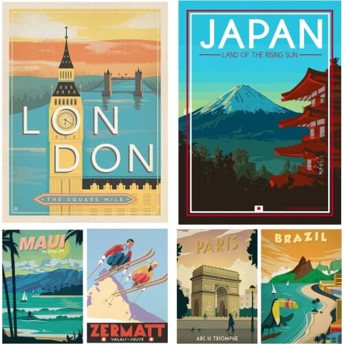 Europe/America/Famous World Travel Poster Series Attractions Painting Wall art Posters and Prints Pictures For Living Room Decor