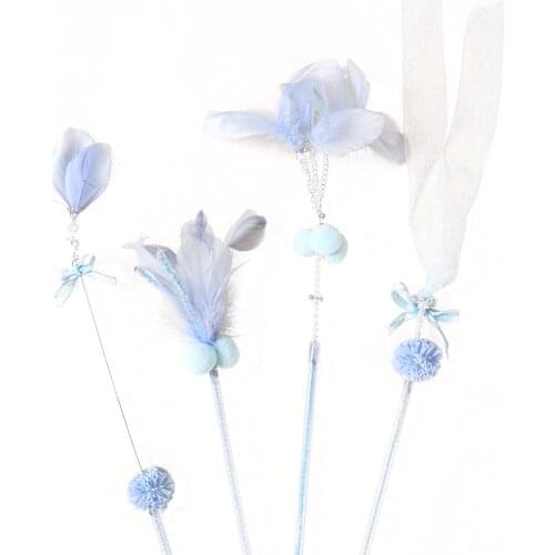 Lovely Cat Sticks Toy 4PCS Faux Feathers Pet Teasers Interactive Cat Wands Toys For Cat Kitten Exercise Playing Pet Sullpies