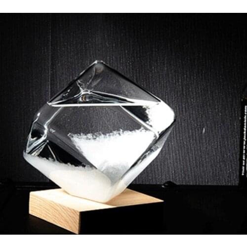 Transparent Crystal Water Drop Weather Forecast Bottle Storm Glass Liquid Wood Base Ornament Home Wedding Decor Craft Gift