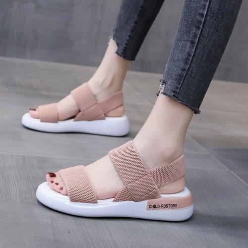 Sandals Women 2021 Summer New Style Korean Thick-soled Elastic Band Casual Open-toed Sandy Beach Womens Shoes