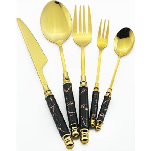 Dinnerware Black Gold Ceramic Vintage Stainless Steel Set Dinner Knife Fork Teaspoons Cake Fork Sliverware Kitchen Tableware Set
