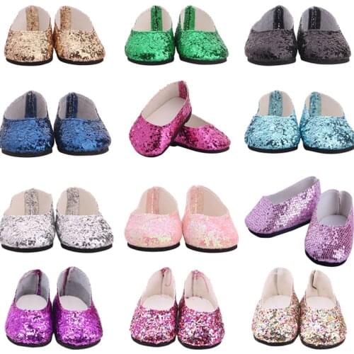 2020 New Sequined Flat Casual Shoes Fit 18 Inch American Doll And 43cm Reborn Doll,Our Generation, Gift For Girl Free Shipping