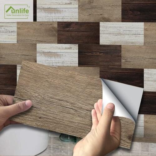 Funlife 10*20cm Waterproof Wall Sticker Mixed-Color Wood Grain Self-adhesive Tile Stickers Floor sticker Kitchen Bathroom Decors