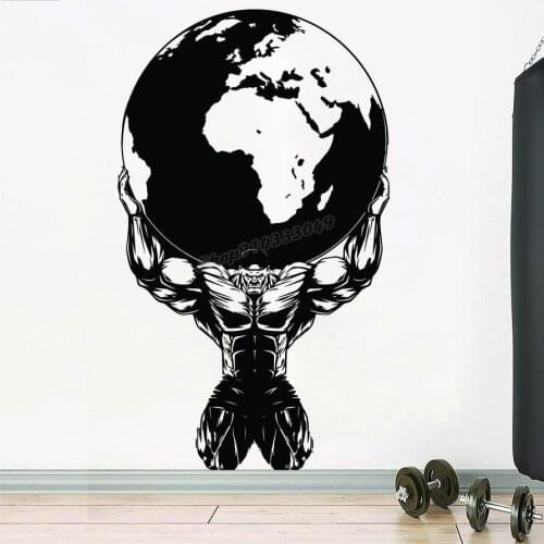 Earth Gym Wall Decal Stronger Power fitness Quote Decor Workout Vinyl Wall Stickers Gym Motivation Workout Bedroom Decor B138