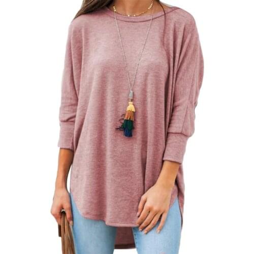 Women T-shirt Casual Solid Color Cotton Blend 3/4 Sleeve O Neck Irregular Hem Plus Size Loose T-shirt Womens Clothing футболки