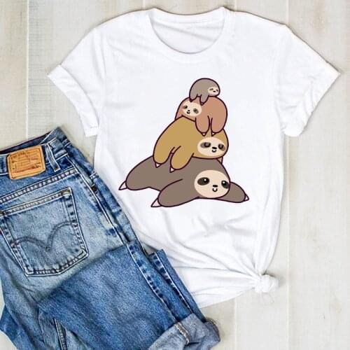 Women Lady Sloth Summer Printed Lazy Cute Cartoon Ladies T Tee Tshirt Womens Female Top Shirt Clothes Graphic Clothing T-shirt