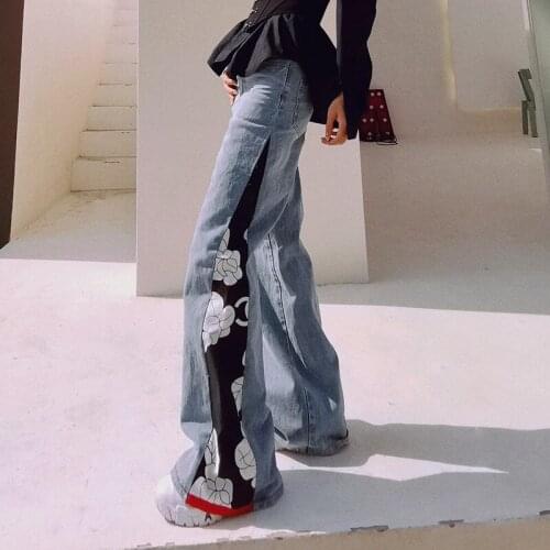 Free Shipping 2021 Autumn New Jeans Women High Waist Wide Leg Denim Pants Patchwork High Street Quality Trousers