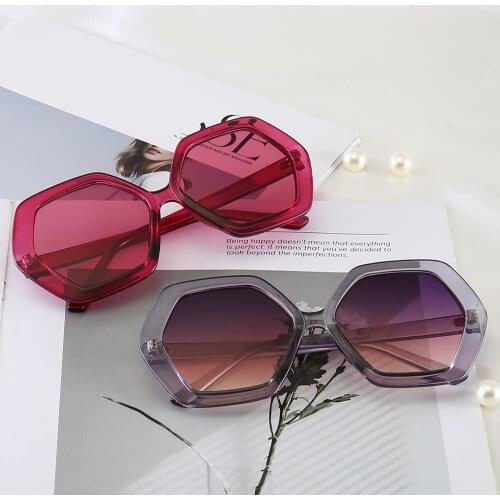 PAMASEN Unregular 6 Corners Sunglasses Women Men Sun Glasses Female Grandient Shades Oculos Goggle UV400