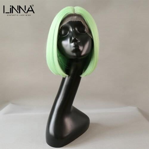 LINNA Pink Green Synthetic Wigs For Women Cosplay Wig With Headband Bob Green Color Hair High Temperature Fiber Short Wig
