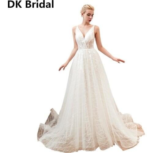 Deep V-neck Wedding Dresses 2019 Long Backless White Bridal Gowns Vestidos de novia Spaghetti Straps Wedding Dress For Women
