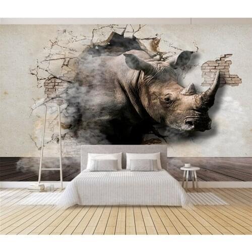 Custom Rhinoceros Animal Papel Mural 3D Wall Photo Mural Wallpaper for Bedroom Living Room Wall Mural Wall Paper Wall Sticker