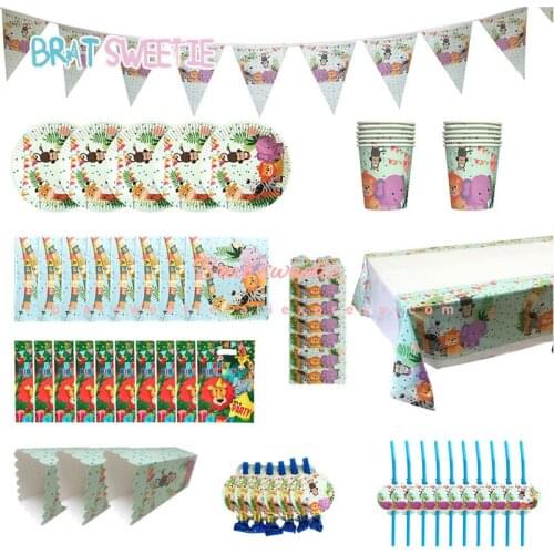 Zoo Safari Party Animal Tableware Set Paper Straw Plates Tablecloth Jungle Birthday Party Decoration Kids Party Supplies Favors